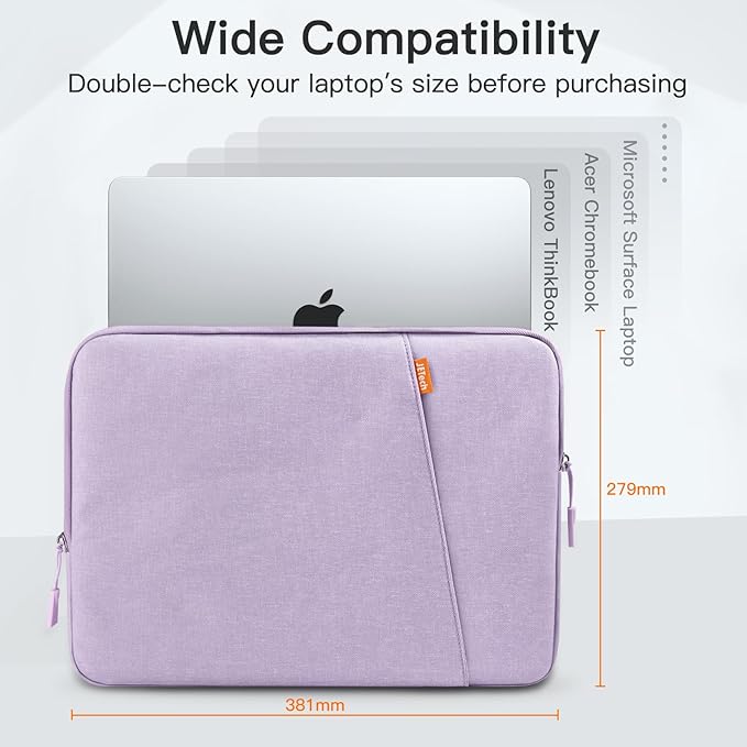 JETech Laptop Sleeve for 15-Inch Notebook, Compatible with MacBook Air 15-Inch M5-M2, MacBook Pro 16-Inch M5-M1, Waterproof Shockproof Case with Accessory Pocket Bag (Light Purple)