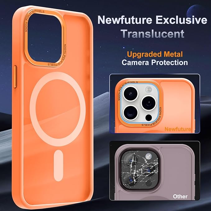 Newfuture Designed for iPhone 14 Pro Max Case with Magnetic [13 FT Military Drop Protection] [Compatible with Magsafe] Slim Translucent Matte Shockproof with Anti-Fingerprint Phone Case, Orange