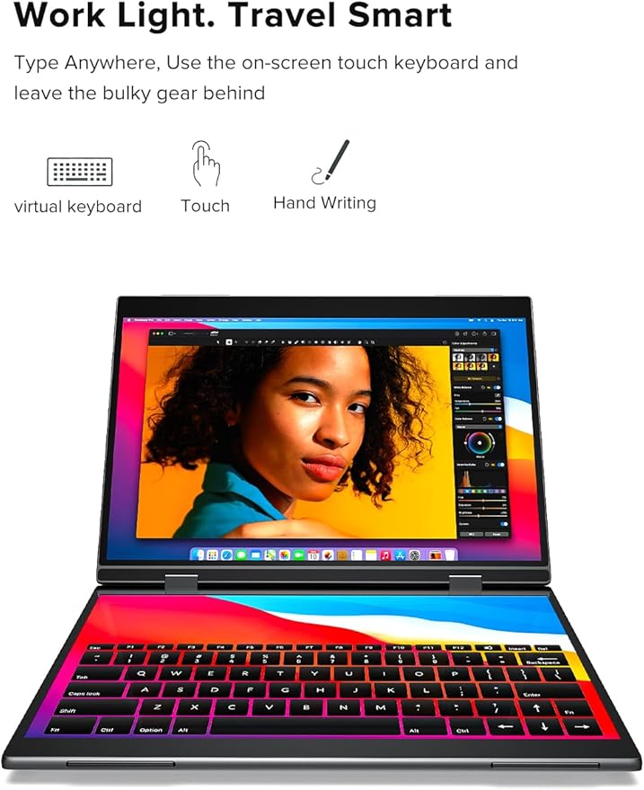 UPERFECT Delta Pro Touch Portable Monitor, 16" 2K Laptop Screen Extender, Touchscreen Dual Monitor with Stylus, First Pressure-Sensitive Touch Display, Stacked Folding Vertical Dual Screen with Stand