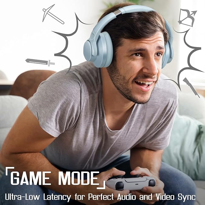 TUINYO Bluetooth Headphones Wireless, Over Ear Stereo Wireles Headset 40H Playtime with deep bass, Soft Memory-Protein Earmuffs, Built-in Mic Wired Mode PC/Cell Phones/TV-Dark Grey
