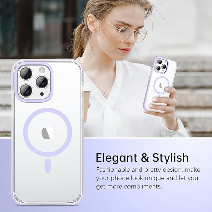 BENTOBEN Magnetic for iPhone 15 Pro Max Case 6.7", Compatible with Magsafe Military Shockproof Protective Bumper Cute Transparent Slim Anti-Yellowing Case for iPhone 15 Pro Max Cover, Clear Purple