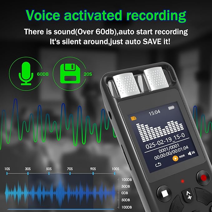 64GB Digital Voice Activated Recorder for Lectures&Meetings,Phone Connected via OTG,4640 Hours Audio Recorder with Tripod Stand,Recording Device with Playback,MP3 Player,Password,Variable Speed
