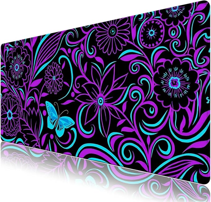 ARTSO Purple Large Gaming Mouse Pad with Stitched Edges, 35.4" x 15.7" Large Extended Computer Pad, Floral Mousepad Protector with Rubber Base for Laptop Office Accessories