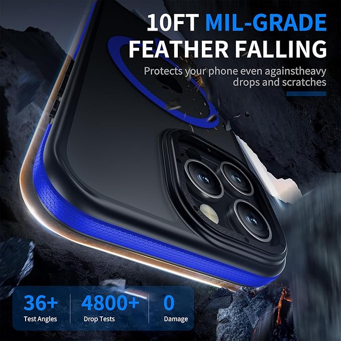 Strong Magnetic for iPhone 16 Pro Max case [10Ft Military-Grade Protection] Compatible with fit MagSafe Shockproof Slim Thin Cover case for iPhone 16 Pro Max 6.9 inch, Bumper Blue