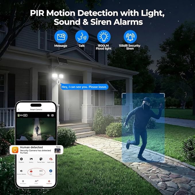 Onforu Solar Flood Light Camera, 2K Wireless Outdoor Floodlight Security Cam with USB-C Rechargeable, Motion Detection, Color Night Vision, 2.4GHz WiFi, Siren, 24/7 Recording, Works with Alexa, IP65