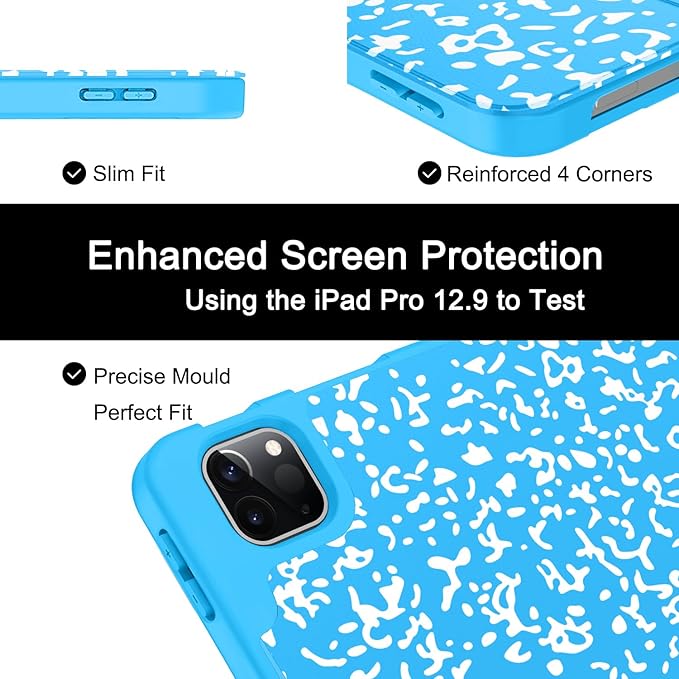 Soke Case for iPad Air 13 Inch (M4/M3/M2,2026-2024), iPad Pro 12.9" 6th/5th Generation with Pencil Holder(2021 2022 Release)-[Apple Pencil Charging + Auto Wake/Sleep] Soft Back Cover, Book Blue