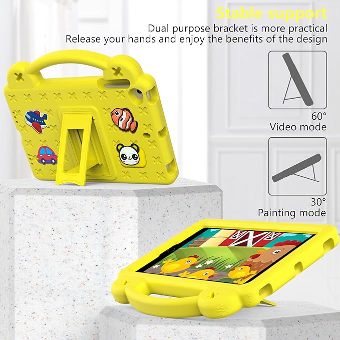 AKABEILA Compatible with Apple iPad mini 1/2/3/4/5 Tablet Case, Kids Friendly Universal Lightweight Shockproof Protective Case with Shoulder Strap & Stand Handle Yellow