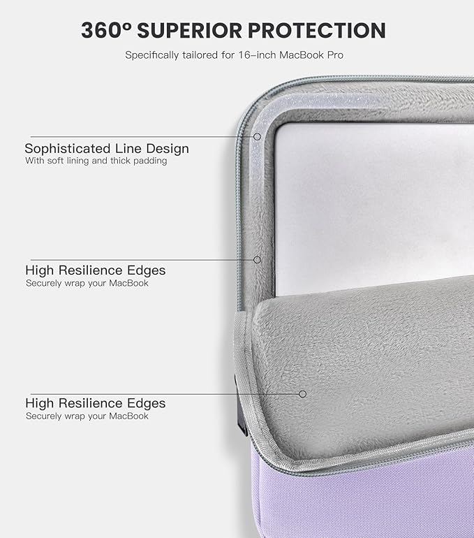 360° Upgraded Laptop Protective Sleeve Case for 2026 2025-2021 MacBook Pro 16 inch M5/M4/M3/M2/M1 Pro/Max, Shockproof Water-Resistant MacBook Laptop Bag with Accessory Pocket, Purple