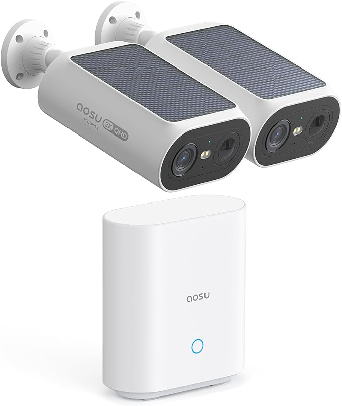 aosu Solar Security Cameras Wireless Outdoor, 2Mins DIY Installation, No Subscription Required Cameras for Home Security System, Local Storage, 2K Color Night Vision, 2.4&5GHz WiFi, 2 Cam-kit
