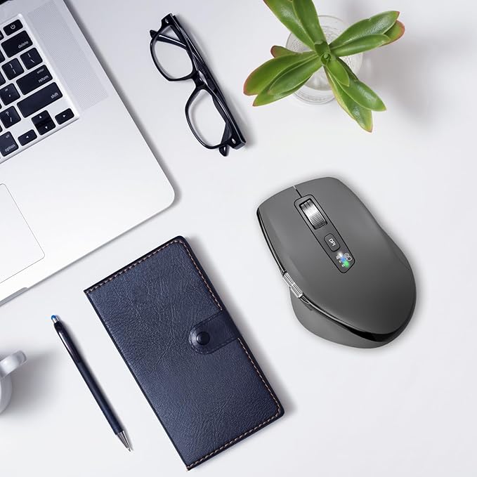 INFINMIND Wireless Side Scroll Mouse with Multi-Device, Ergonomic Computer Mice with Smart Flying Scroll, Quiet Click, 4-Level DPI for Computer, Laptop, iPad, Tablet, MacBook (Grey)