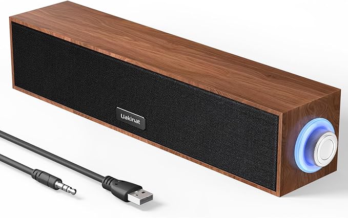 Uakinat Computer Speakers,Wooden Multimedia Digital Speaker,USB Powered 3.5mm AUX PC Speakers,Surround Sound Portable Computer Sound Bar Speaker for Desktop Laptop (Brown)