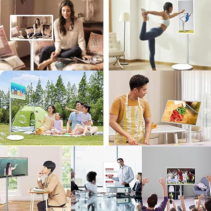 4K Smart Portable TV On Wheels, Touch Screen Monitor with 4K HD Display, Android 13 OS, Full Swivel Rotation, Dual Speakers & Wireless Connectivity for Home/Office/Travel 24in-8G128G