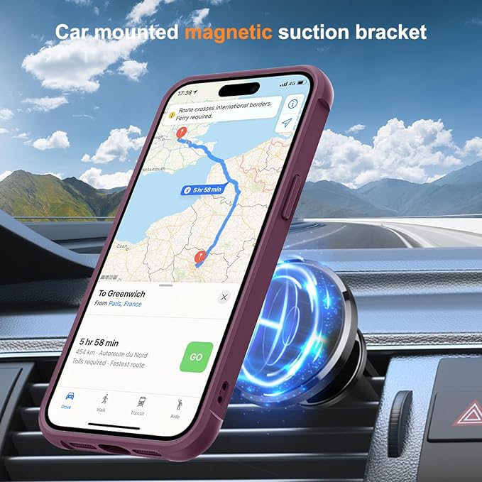 SKYLMW Compatible with iPhone 12 Pro Max Case & iPhone 13 Pro Max Case with Invisible Magnetic O-Ring Stand Translucent Phone Cases 6.7" [Compatible with Mag-Safe][Great Grip Feeling], Wine Red