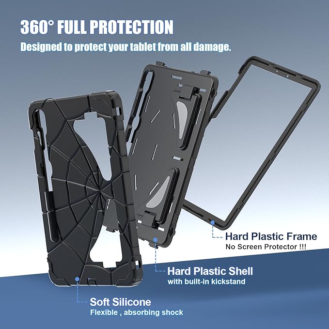 AKABEILA Compatible with Samsung Galaxy Tab S10 FE 2025/Tab S10 Lite 2025 Tablet Case，Lightweight Shockproof Rugged Protective Cover with Kickstand for Kids Children Boys Babies Black
