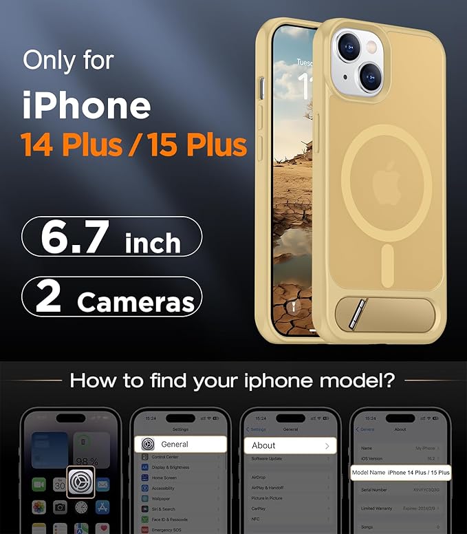 Magnetic Compatible with iPhone 15 Plus Case & iPhone 14 Plus Case, [Built-in Invisible Kickstand][Compatible with MagSafe][Military Grade Shockproof] Slim Translucent Matte Phone Case 6.7"