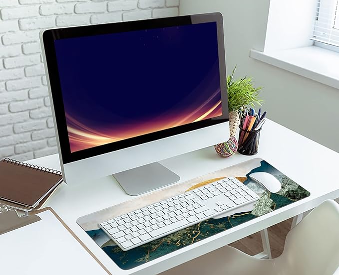 MIOAOSRT Desk Mat,The Green Golden Mountains by Sunset Extended Gaming Mouse Pad,Large Non-Slip Rubber Base Mousepad with Stitched Edges,Waterproof Mouse Mat Desk for Office Game Home 35.4x15.75 in