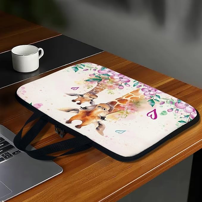 10 Inch Giraffe Flowers Laptop Sleeve, Laptop Cover Computer Bag Tablet Carrying Case with Handle, Zipper Tote Bags Notebook Sleeves Handbag Messenger Briefcase for Men Women