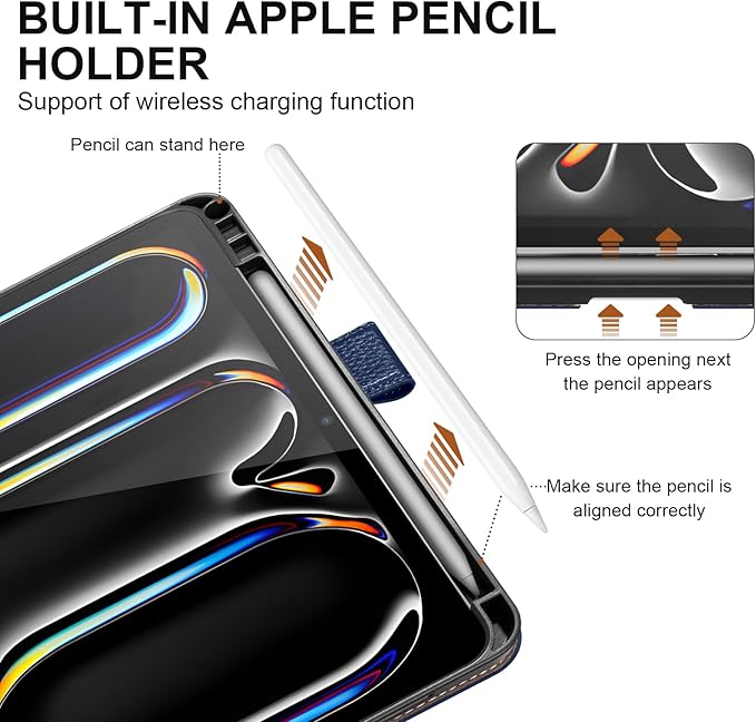 Genuine Leather Case for iPad Pro 11 inch Case (M5) 2025 / (M4) 2024 | with Pencil Holder and Adjustable Stand, Magnetic Closure, Auto Wake/Sleep Cover | Blue