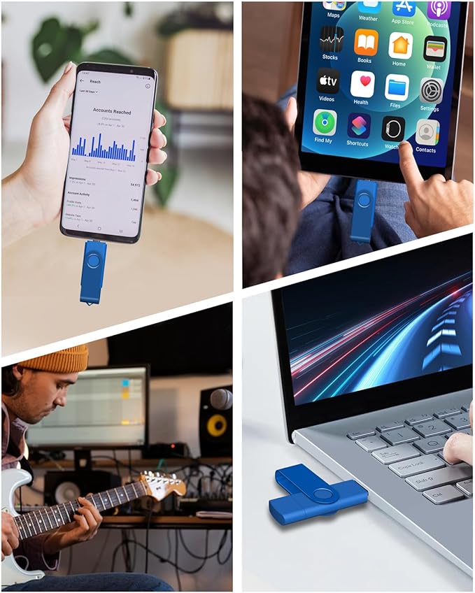 AreTop 16GB USB C Thumb Drive 2 in 1 OTG USB 2.0 + Type C Memory Stick with Keychain Dual Type-C Thumb Drive Photo Stick Jump Drive for Android Smartphones, Computer, Tablet, PC, 1 Pack (Blue)