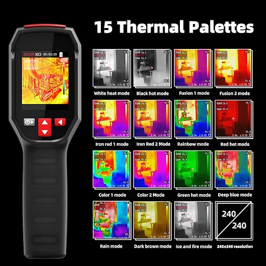 BSIDE Thermal Imaging Camera 240×240 Resolution 15 Color Palettes Infrared Thermal Camera -4°F to 1022°F 25Hz Rechargeable Handheld Thermal Imager with Laser Pointer 50°FOV for Home Inspection HVAC