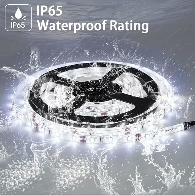 16.4ft/5m White LED Strip Lights, Waterproof & Cuttable 300 SMD 2835 Tape, 6000K 12V Flexible Ribbon for Kitchen, Cabinet, Indoor/Outdoor Lighting (No Power Supply)
