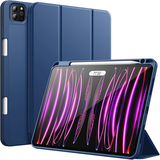 JETech Case for iPad Pro 11 Inch 2022/2021/2020 Model (4th/3rd/2nd Generation), with Pencil Holder, Support 2nd Pencil Charging, Slim Tablet Cover with Soft TPU Back, Auto Wake/Sleep (Navy)