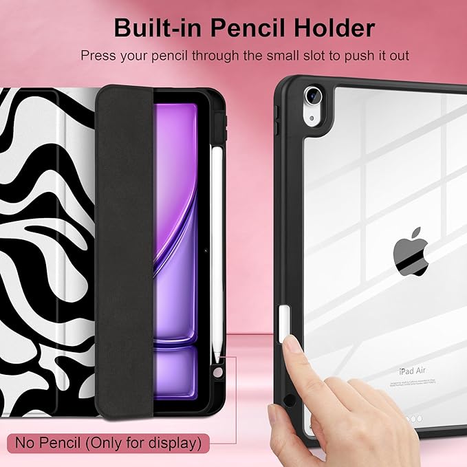 Case for iPad Air 11 inch M4 2026 M3 2025 M2 2024 Release with Pencil Holder - Aesthetic Cute Preppy Design Trifold Cover with Soft TPU Bumper Clear Back Auto Sleep/Wake for Girls Women, Waves