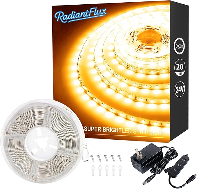 RadiantFlux 20 ft Led Light Strip Warm Indoor Decoration, Small Dimmable LED Lights Strip, 360 LEDs, Super Bright LED Tape Rope Lights for Living Room, Bedroom, Kitchen, Vanity Mirror