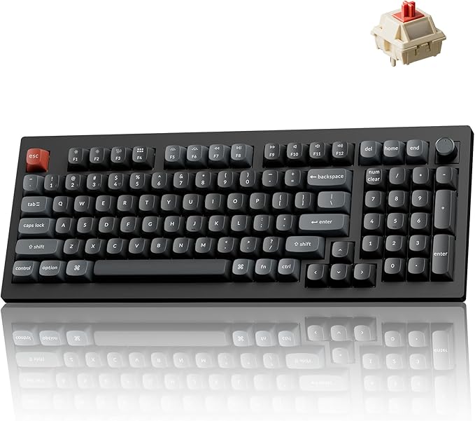 Keychron V5 Ultra 96% Wireless Mechanical Keyboard with 8000Hz Polling Rate & NKRO, Hot-Swappable RGB, Red Switches, 97 Keys, 2.4GHz/Bluetooth/Wired, OSA PBT Keycaps, for Mac/Win/Linux- Black