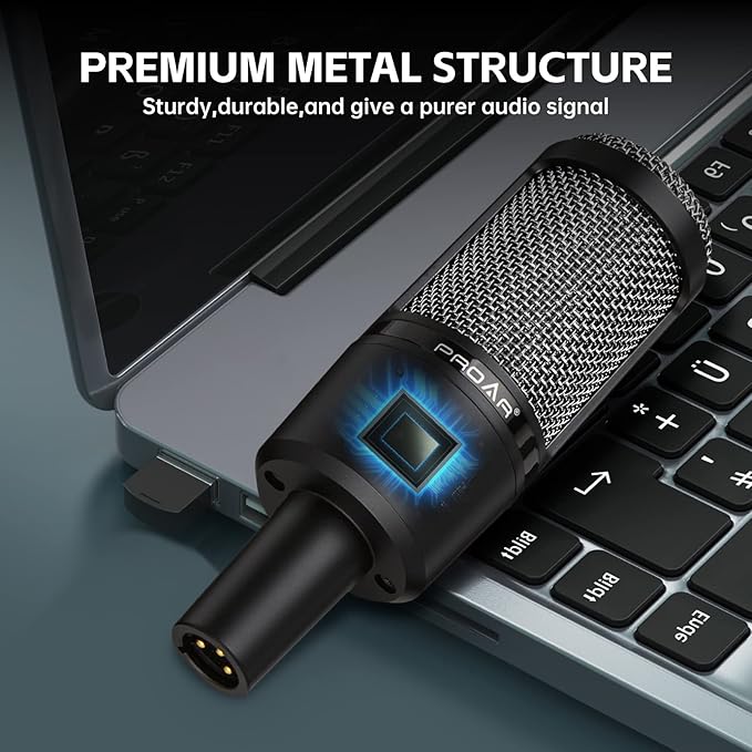 XLR Podcast Microphone Professional Cardioid Condenser Microphone for PC Computer Studio XLR Mic Kit for Recording/Podcasting/Streaming/Voice Over/ASMR/Home Studio/YouTube with Desktop Stand