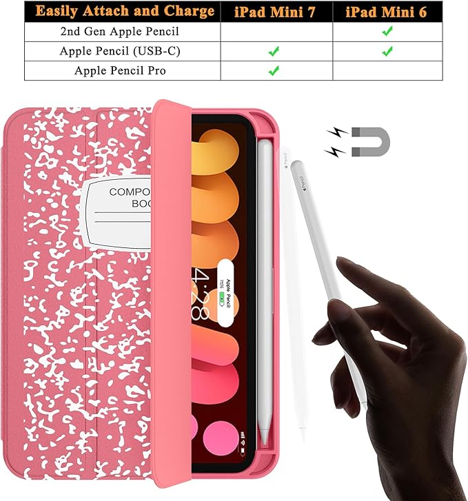 Soke Case for iPad mini 7(A17 Pro) 2024/iPad Mini 6 2021 8.3 inch with Pencil Holder-[Pencil Charging + Auto Wake/Sleep], Soft TPU Back Cover for iPad mini 7th/6th Generation(Book Watermelon)