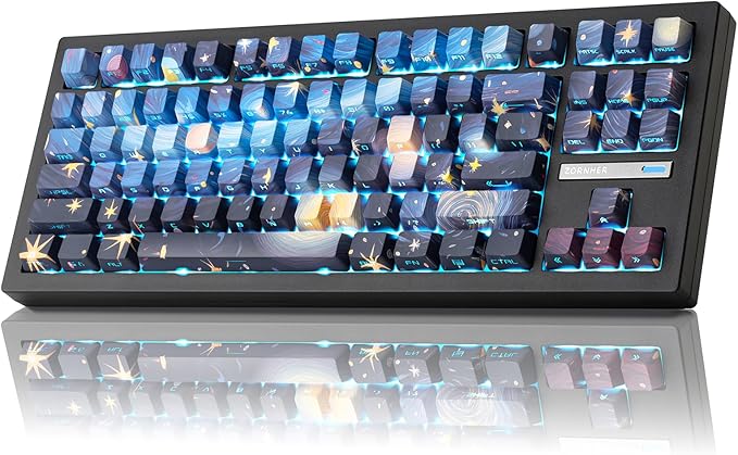 ZORNHER ZH870 Wireless Mechanical Gaming Keyboard,80% Blue Custom Creamy Sound Keyboard with Starry Night Dye Sublimation PBT Keycaps,Pre-lubed Linear Switches,Hot-Swappable,RGB Backlit
