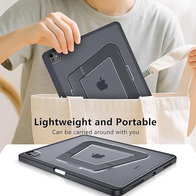 Case for iPad Pro 13 inch 2024 (M4), Ultra Stable Stand with Built-in Pencil Holder, Slim Frosted Protective Cover with Multi-Angle Kickstand,Duty Shockproof Case for iPad Pro 13, Black
