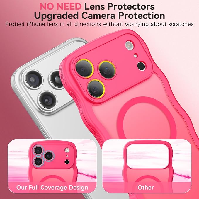 BENTOBEN Magnetic for iPhone 17 Pro Case, Cute Wavy Full Camera Protection [Compatible with MagSafe] Matte Anti-Slip Bumper Women Girls Boys Protective Cover for 17 Pro 6.3", Hot Pink