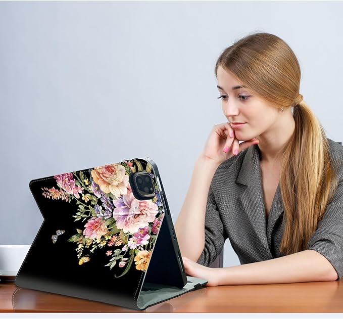 Vimorco for iPad Air M4/M3/M2 11 Inch Case 2026,for iPad Air 5th/4th Gen Cases 10.9-inch,for iPad Pro 11 Inch Case 4th/3rd/2nd/1st Generation 360 Degree Rotating Pencil Holder 4 Viewing Angles, Flower
