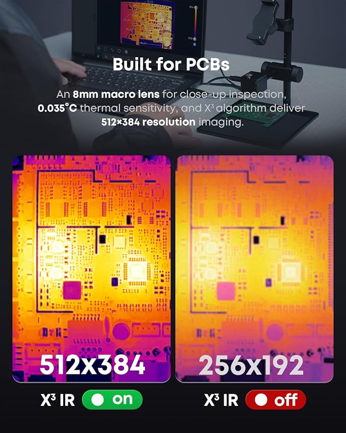 Thermal Master P3 - Thermal Camera for iOS & Android, 8mm Macro Vision Infrared Imager with 35mk NETD, 512x384 Super Resolution, 3.6℉ Accuracy, Manual Lens, Work for Home PCB Inspection, Black