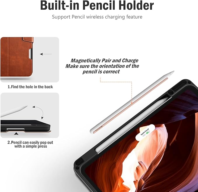 Antbox for iPad Air 13 Inch Case 2026 M4 /2025 M3 /2024 M2, Built-in Pencil Holder, Fully Supports Pencil Pro and Pencil (USB-C), Auto Sleep/Wake Function PU Leather iPad Air 13'' Cover (Brown)