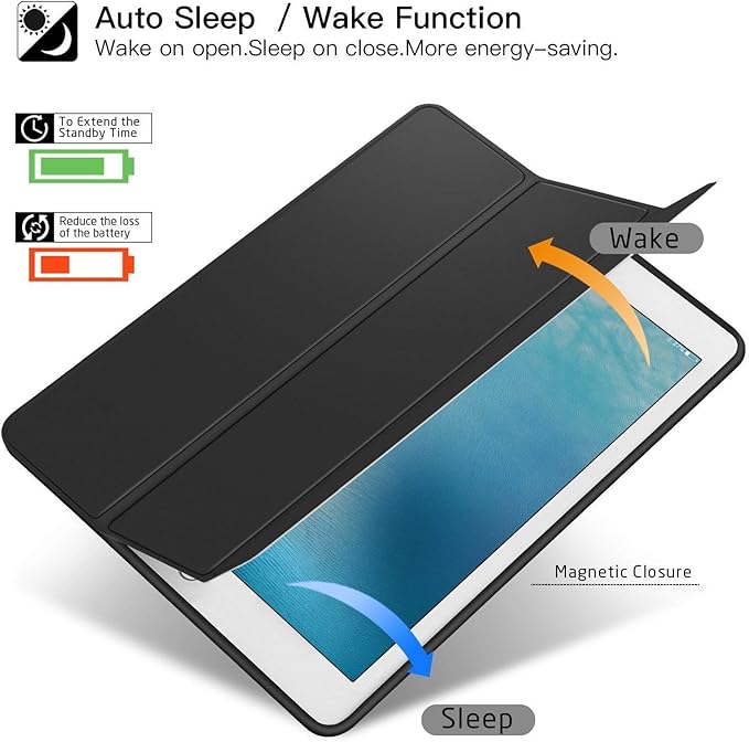 ZtotopCases for iPad Pro 12.9 Inch 2017/2015 (1st & 2nd Generation) with Pencil Holder, Lightweight Soft TPU Back Cover + Auto Sleep/Wake, Slim Tablet, Black