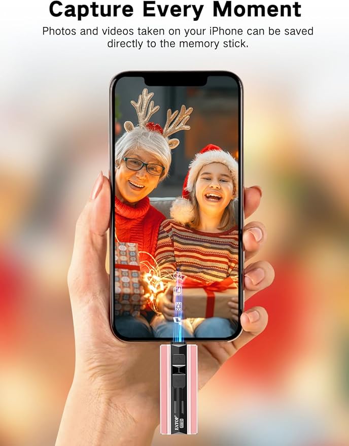 EATOP 256GB Dual Interface Flash Drive, No App Required, Portable USB Storage Memory Stick for iPhone, iPad, Android, PC & Mac – Easily Stores Photos, Videos & Files (Light Pink)