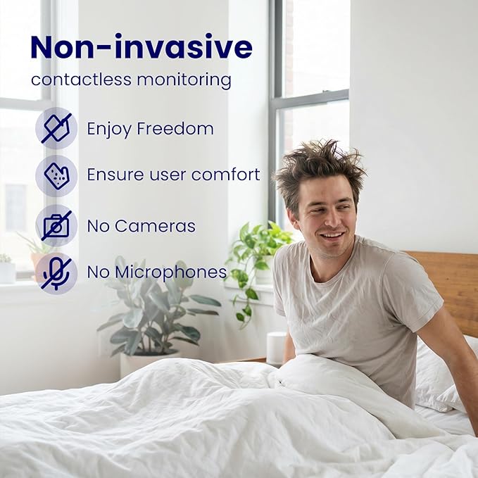 Contactless Smart Sleep Monitor, Sleep Quality Breathing Pattern Monitoring, Latest Millimeter-Wave Radar Technology, Contactless & Secure, Personalized Sleep Tracking & Report