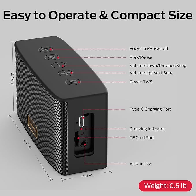 Monster Cubis Bluetooth Speaker, 15W Stereo Sound Portable Speaker, Bluetooth 6.0, 15H Battery Life, TWS Pairing, AUX/TF Card Slot, IPX7 Waterproof Wireless Speaker for Shower, Outdoor, Travel