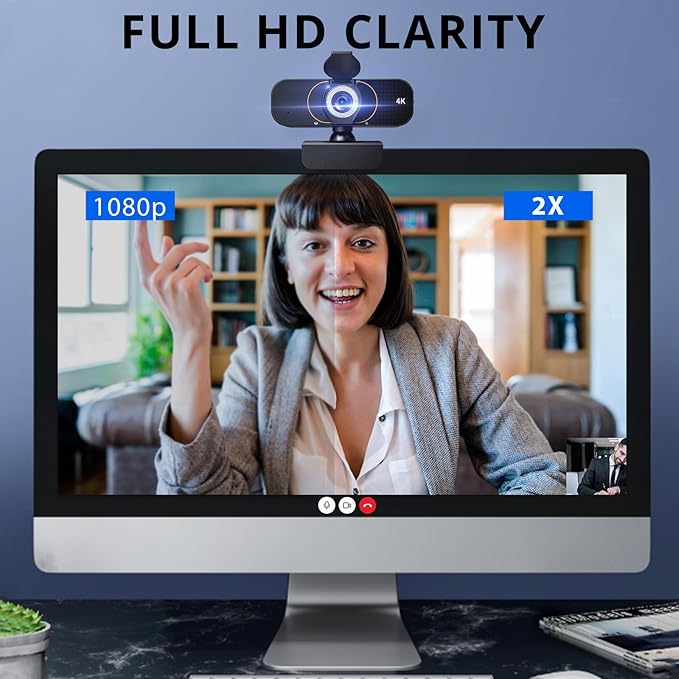 Webcam for pc, Camera for Computer/Laptop/Light Correction/Microphone, Web cam for Streaming/Gaming/Online Classes/Conferences/Video Callings,Updated HD 4K Webcam