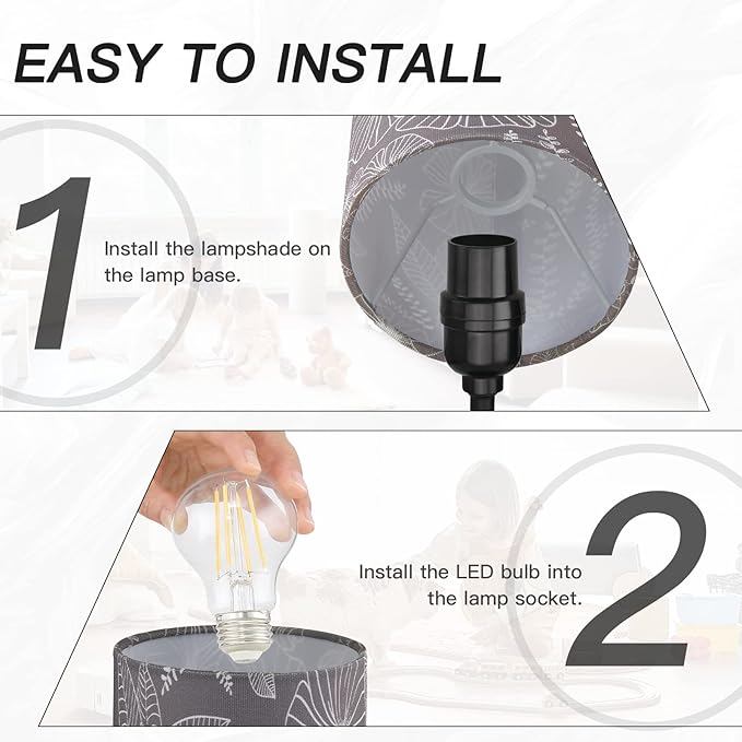 CINSARY Touch Control Bedside Lamp with 2 USB Ports, 3-Way Dimmable Table lamp for Bedroom, Nightstand Lamp with Round Grey Fabric Shade for Living Room Home Office (E26 LED Bulb Included)