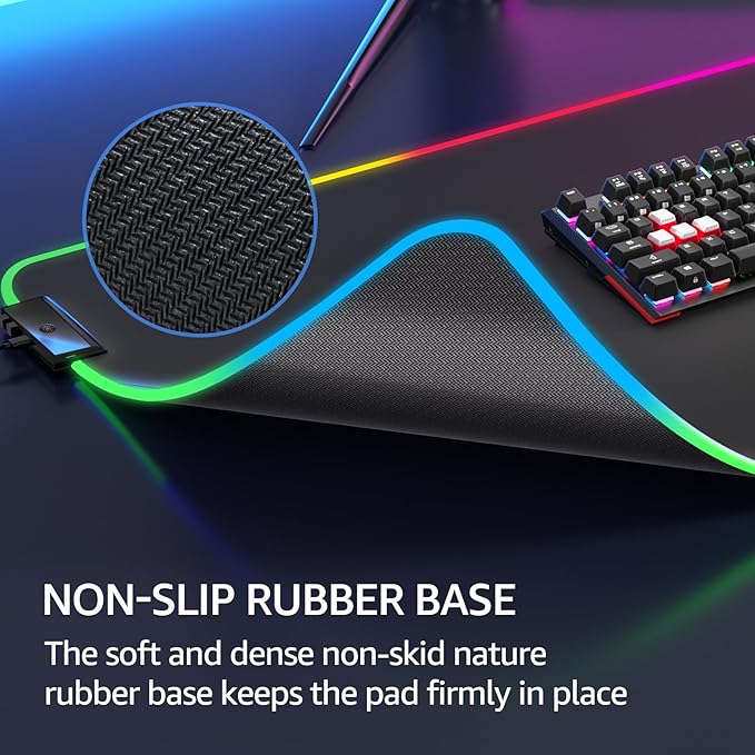 KTRIO RGB Large Gaming Mouse Pad Desk Mat, Superior Micro-Weave Cloth for Precise Mouse Control, Non-Slip Rubber Base, Stitched Edges, Water-Resistant, for Gamer, Office & Home, 31.5 x 15.7 in