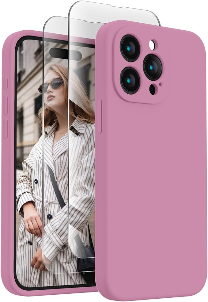 FireNova Designed for iPhone 15 Pro Case, Silicone Upgraded [Camera Protection] Phone Case with [2 Screen Protectors], Soft Anti-Scratch Microfiber Lining Inside, 6.1 inch, Lilac Purple
