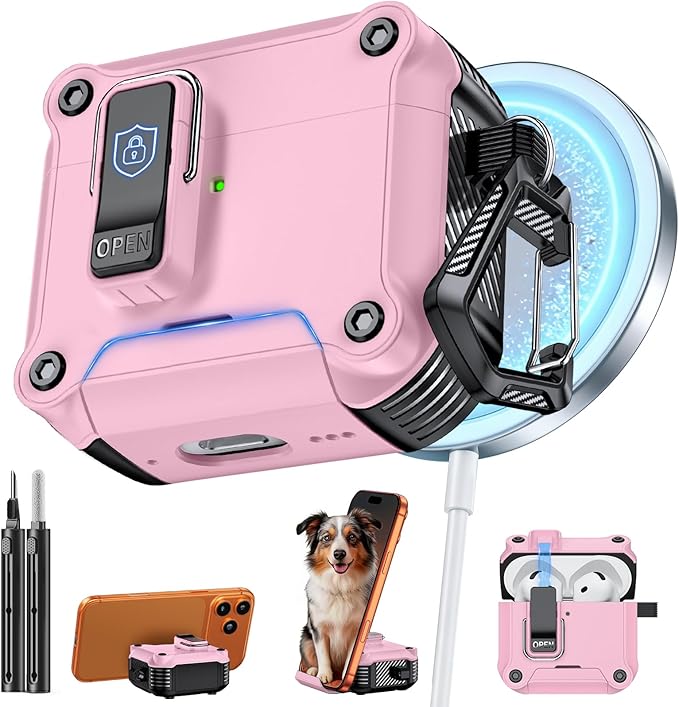 Inesore Compatible with AirPods 4 Generation Case,Secure Lock & Phone Stand Design,Compatible with MagSafe,Automatic Snap Switch Secure Cover for New AirPods 4th (2024)-Pink