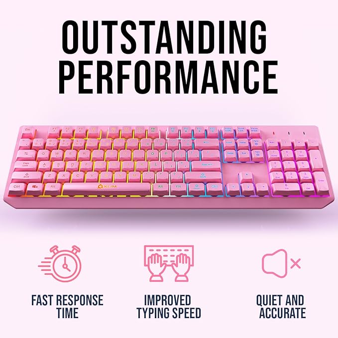 KLIM Chroma Pink Wireless Keyboard – RGB Backlit, Rechargeable Battery, Wireless Keyboard with Water-Resistant Durable Design, Compatible with PC, Mac, PS4, PS5
