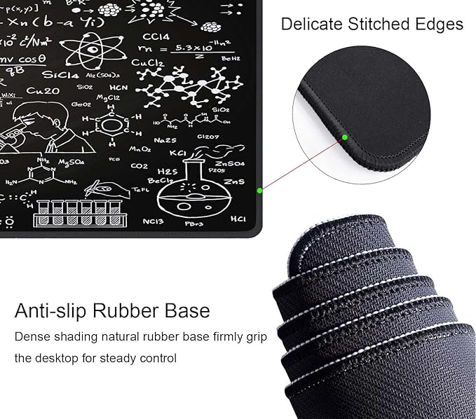 Science Formulas Gaming Mouse Pad, Extended Large Mouse Mat Desk Pad, Big Computer Keyboard Desk Pad, Stitched Edges Mousepad, 3mm Thick Long Non-Slip Rubber Base Mice Pad, 31.5 X 11.8 Inch