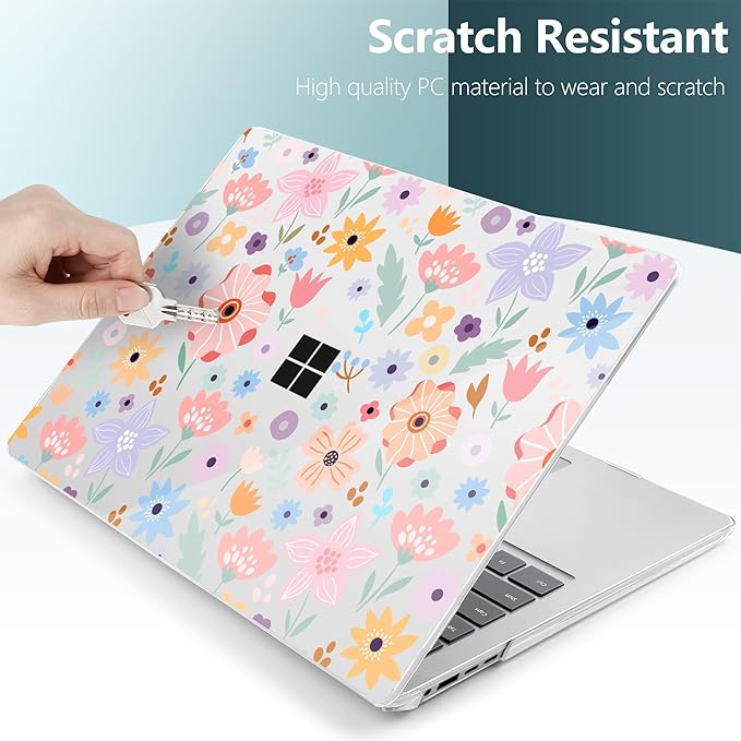 Hard Case for 15-inch Microsoft Surface Laptop Copilot+ PC 2024 (7th Ed) Fashionable Lightweight Floral Design Clear Laptop Shell, with TPU Keyboard Cover & OTG Adapters, Colorful Flowers