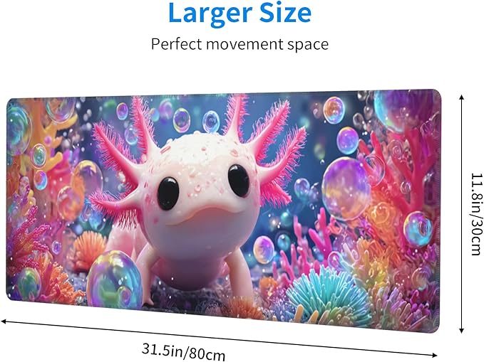 Axolotl Mouse Pad Extended Large Gaming Mouse Pad XL Stitched Edges for Gamer Home Office 31.5 X 11.8 Inch
